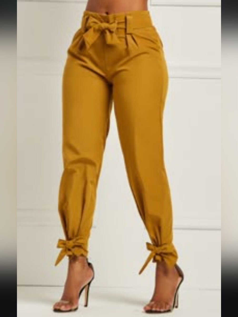 Grace Karin Mustard Tie-Waist Ankle-Tie Tapered Pants